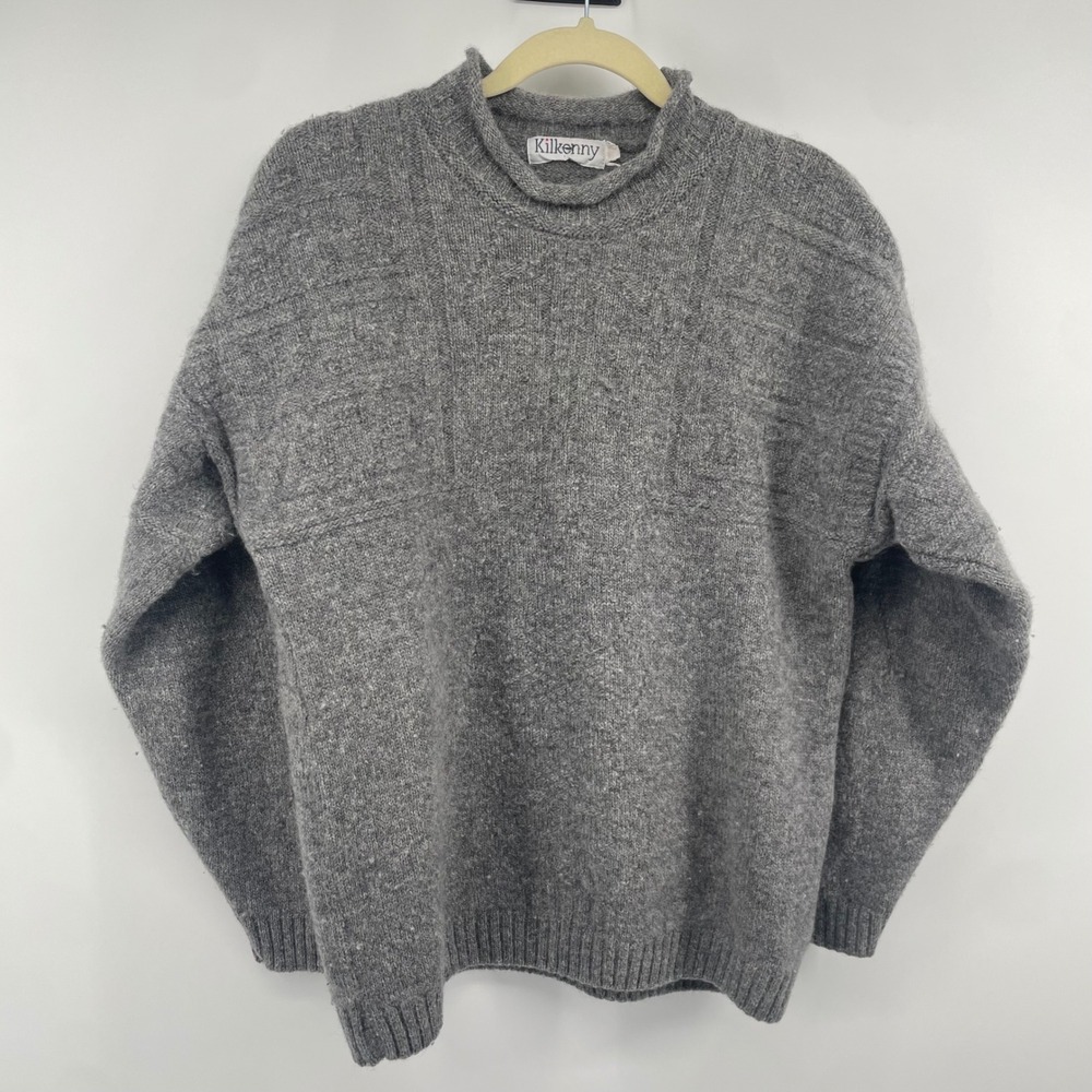 Kilkenny Sweater Womens M Grey Pure New Wool Mock Neck Textured Knit Pullover